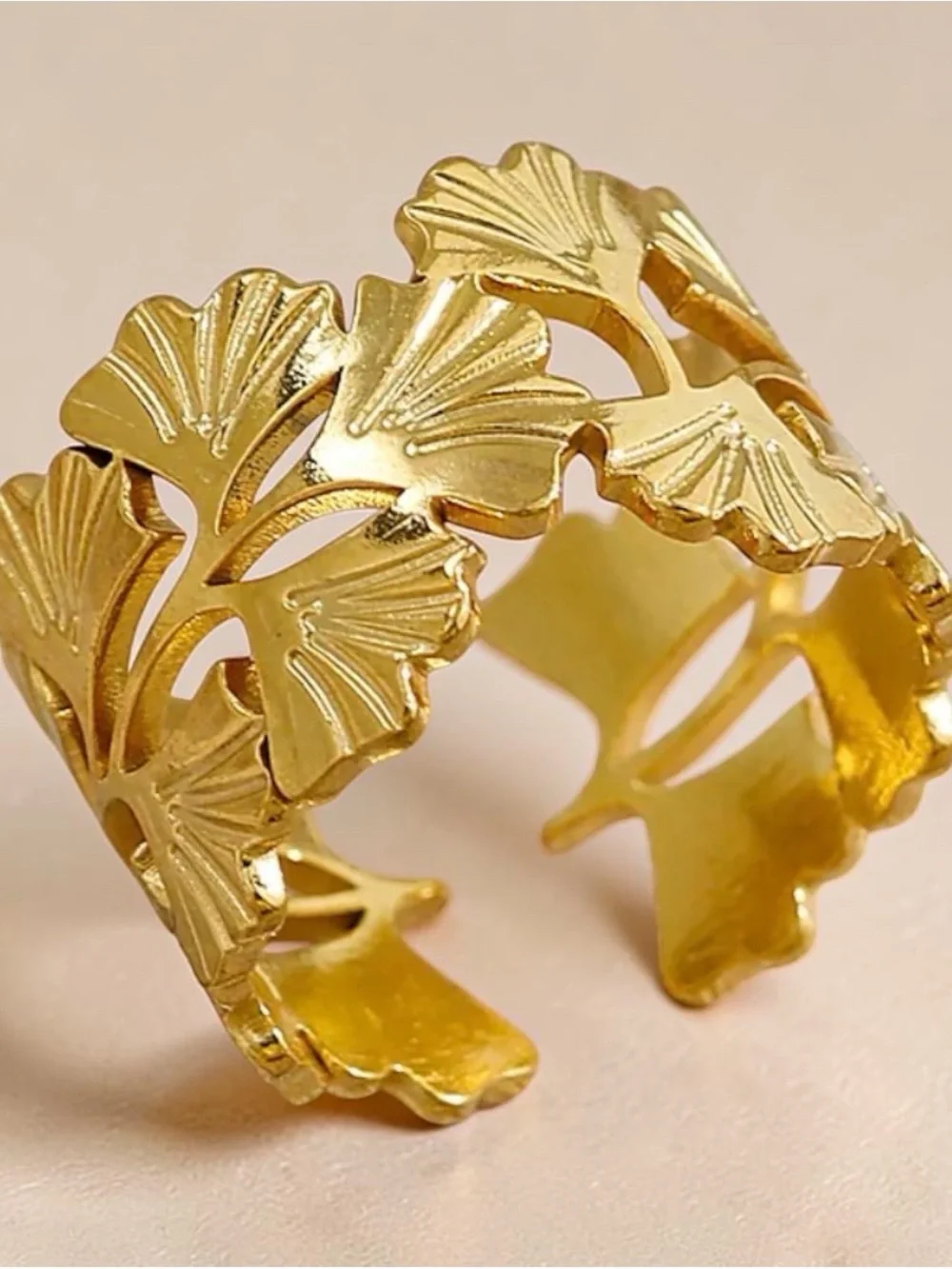 18k Gold filled Ginkgo Leaf Open ring for women